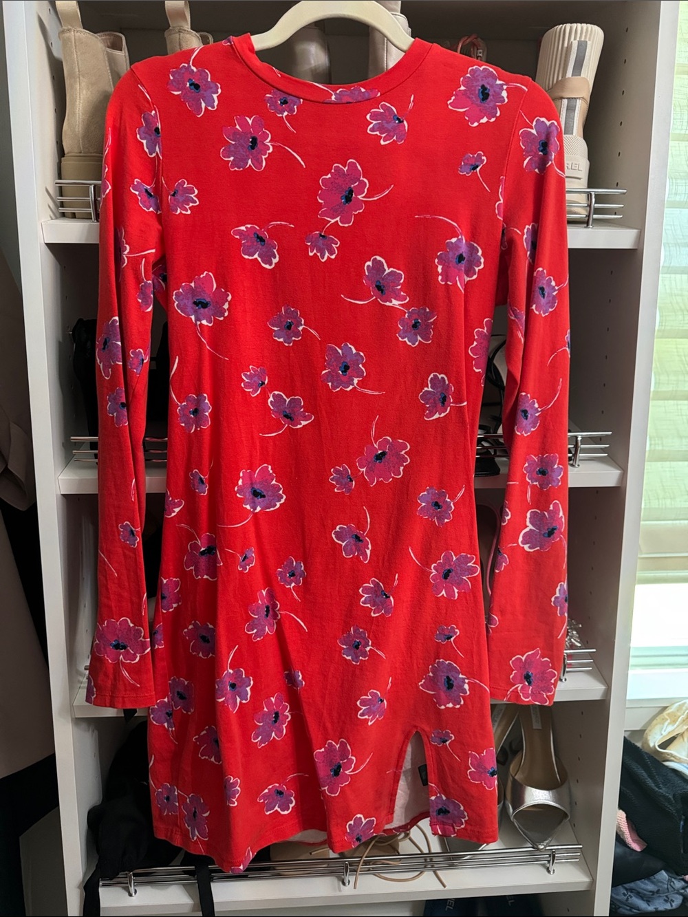 Sanctuary Red Long-Sleeve Floral A-Line Dress
